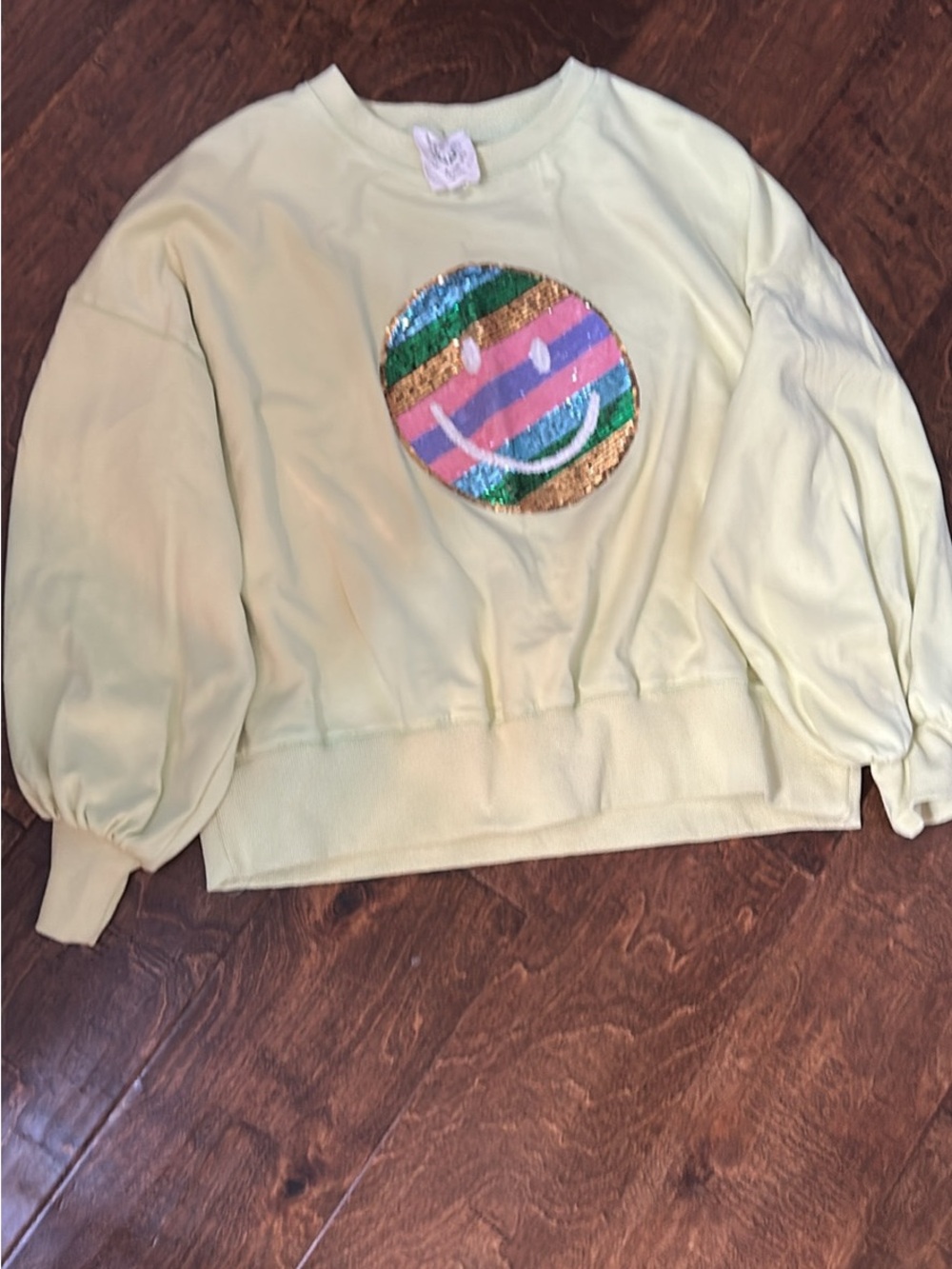 Sequin Smiley Pullover Sweatshirt - Pastel Yellow